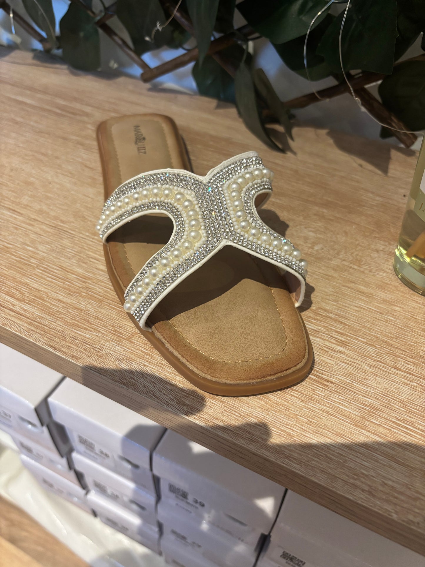 Claquette strass beige