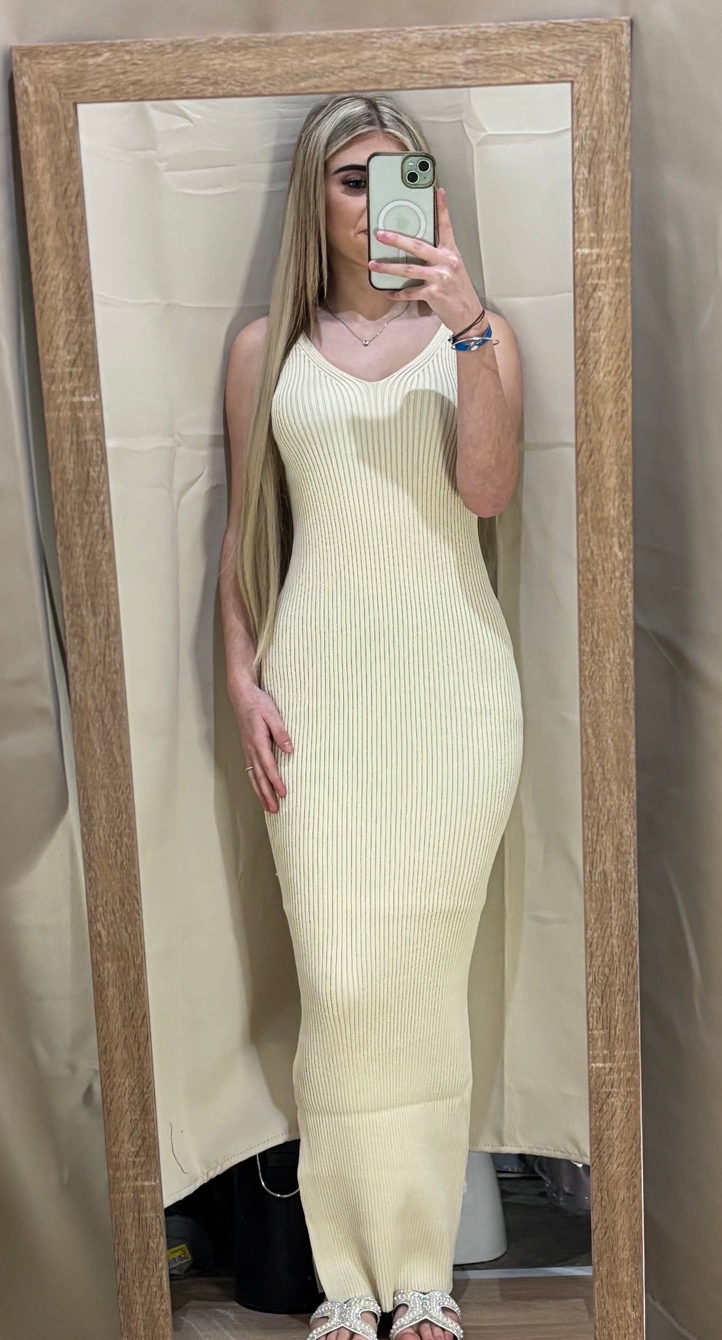 Robe longue maille beige