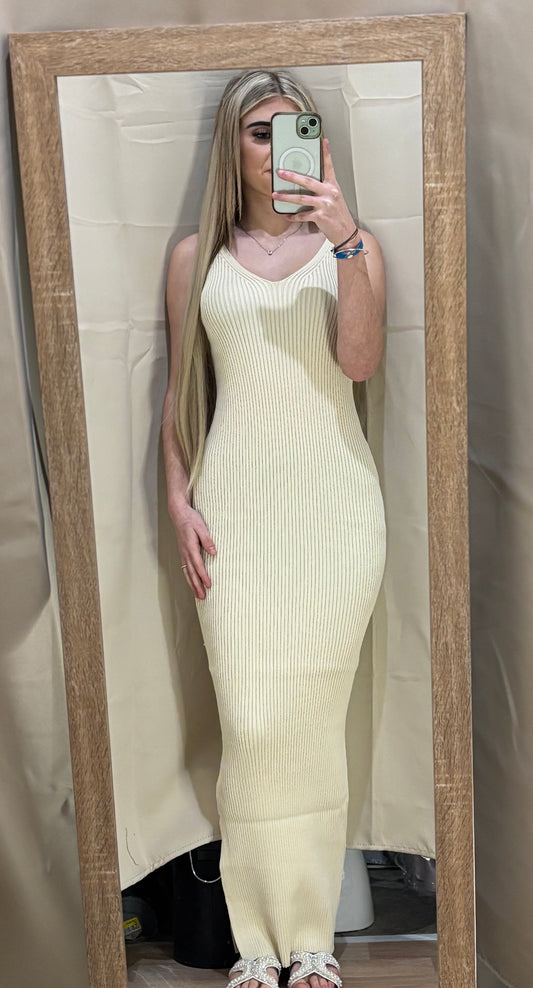 Robe longue maille beige