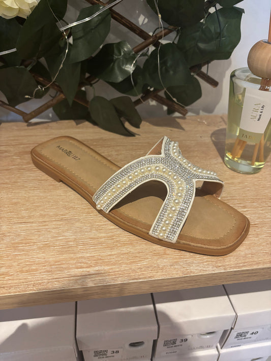 Claquette strass beige