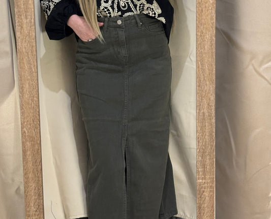 Jupe longue fente kaki